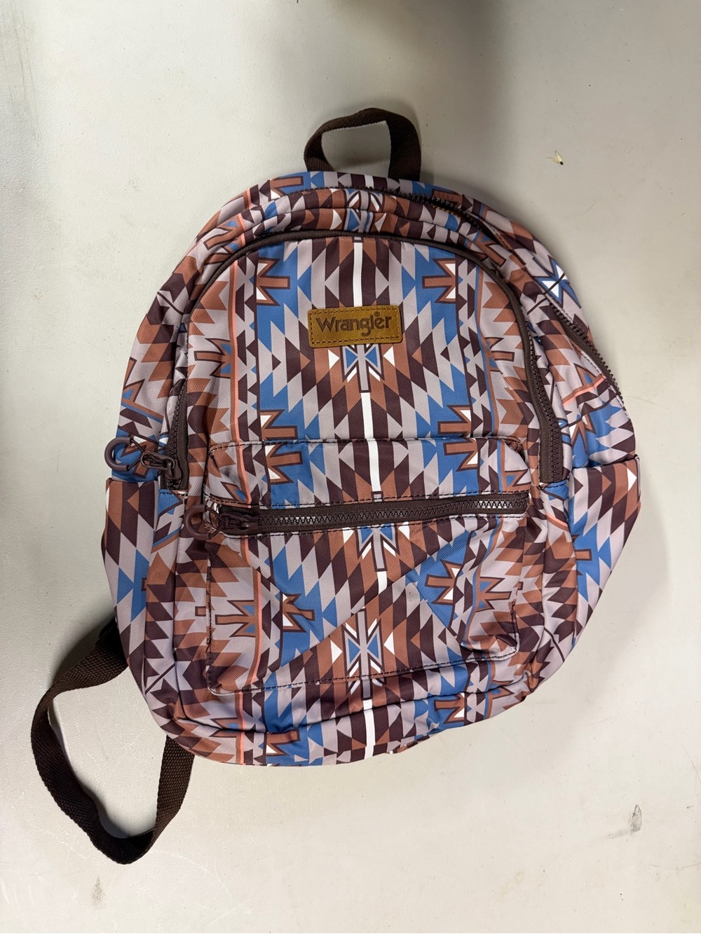 Wrangler Brown, Blue & White Geometric Backpack
